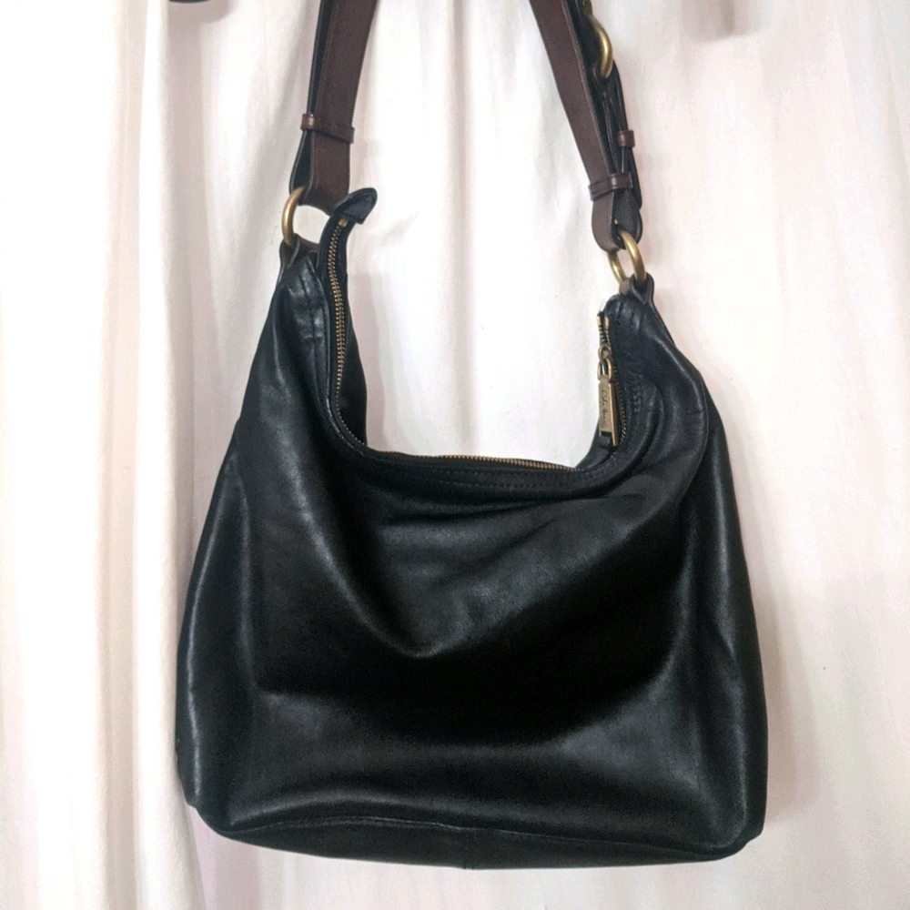 Cole Haan Black Leather Shoulder Bag with Brown Strap